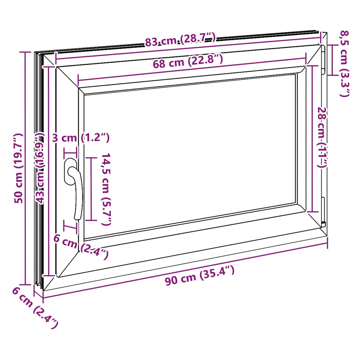 vidaXL Kellerfenster RISOR 90 x 50 cm PVC und Glas Weiß, Moderne und langlebige Wärmedämmung für Fensterdesign, schalldichte PVC-Glas-Elemente