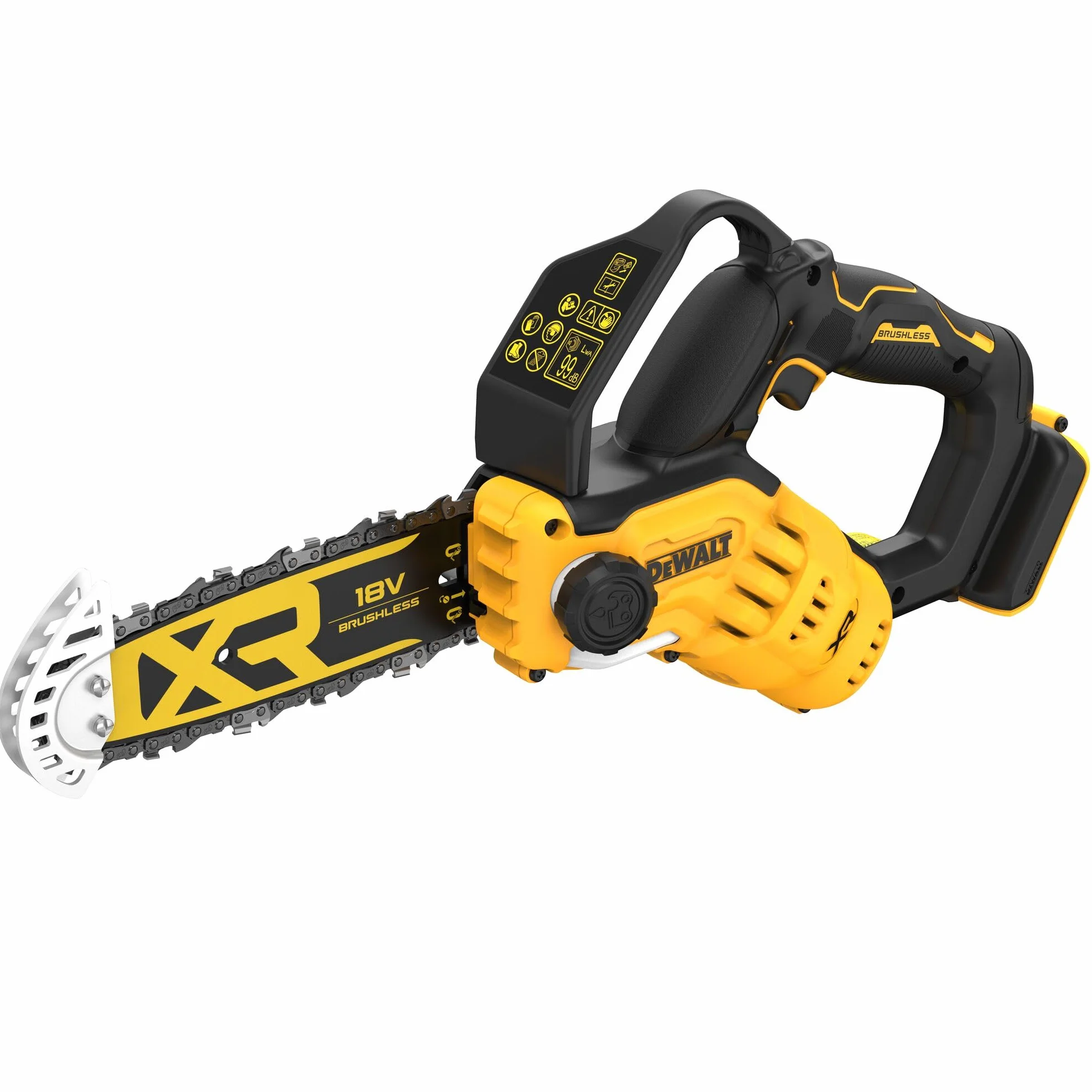 DEWALT 18 Volt Akku-Astsäge (20 cm Schwert, bürstenloser Motor, automatische Kettenschmierung, Metallschutz an Schwertspitze, seitliche Kettenspannung, Lieferung ohne Akku & Ladegerät), DCMPS520N-XJ