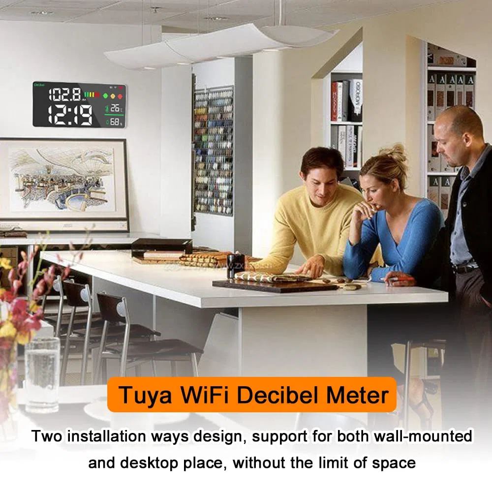 WiFi Decibel Meter 4in1 Temperatur Luftfeuchtigkeit Dezibel Test Wecker 11 Zoll LED Farbdisplay Intelligent Linkage APP Control Noise Decibel Meter