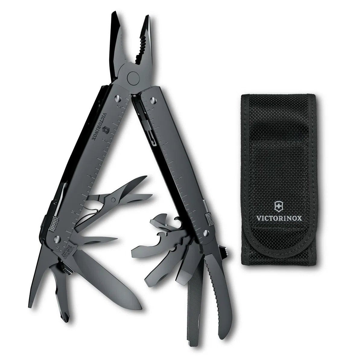 Victorinox Schweizer Taschenmesser Swiss Tool Spirit MXBS, 26 Funktionen, Multitool Inkl. Zange, Schraubendreher, Dosenöffner, Nylon-Gürteltasche, Schwarz
