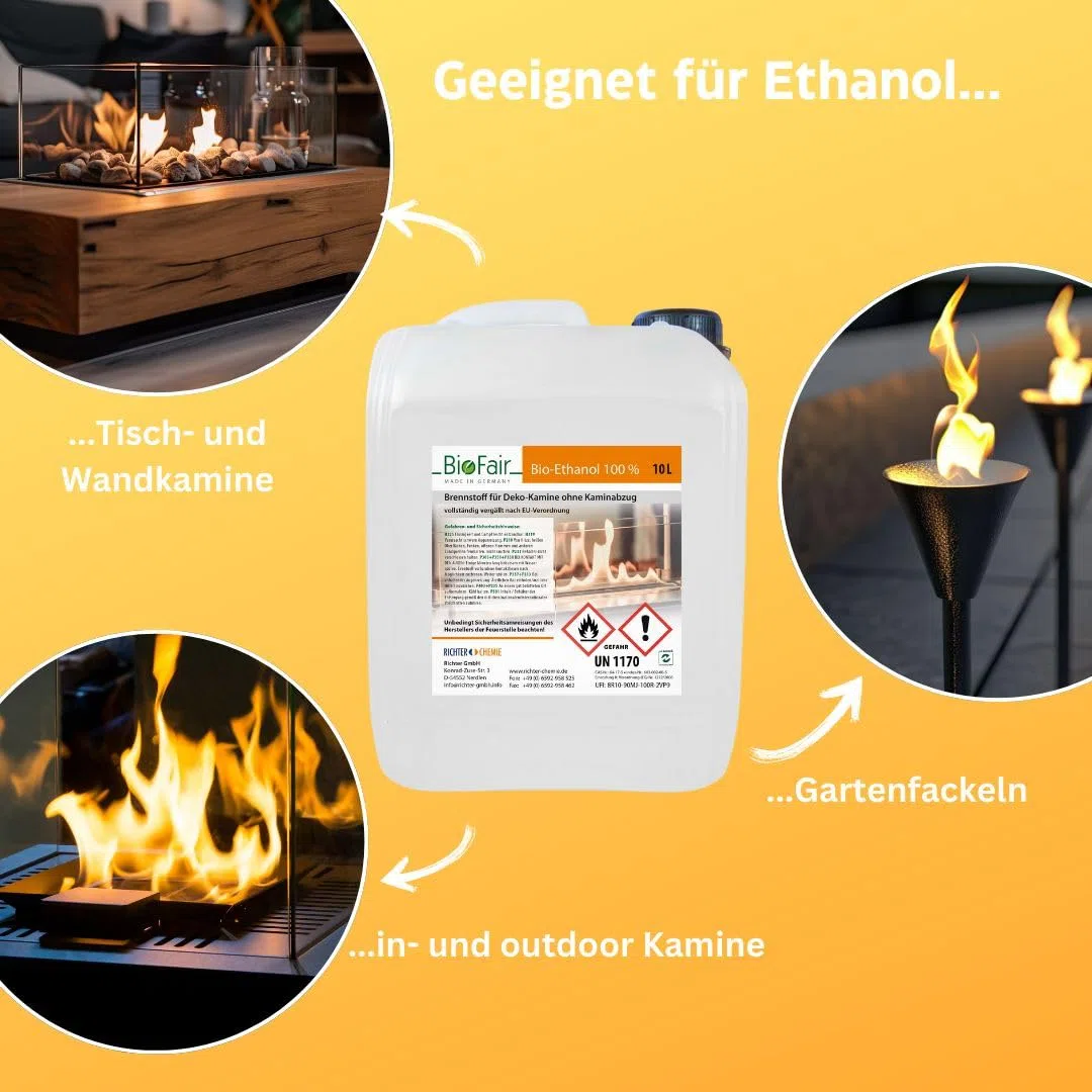 30 Liter Bioethanol 100% in geprüfter Premium Qualität für Ethanol-Kamin, Tischkamin Indoor/Outdoor | 30L (3 x 10L Kanister)