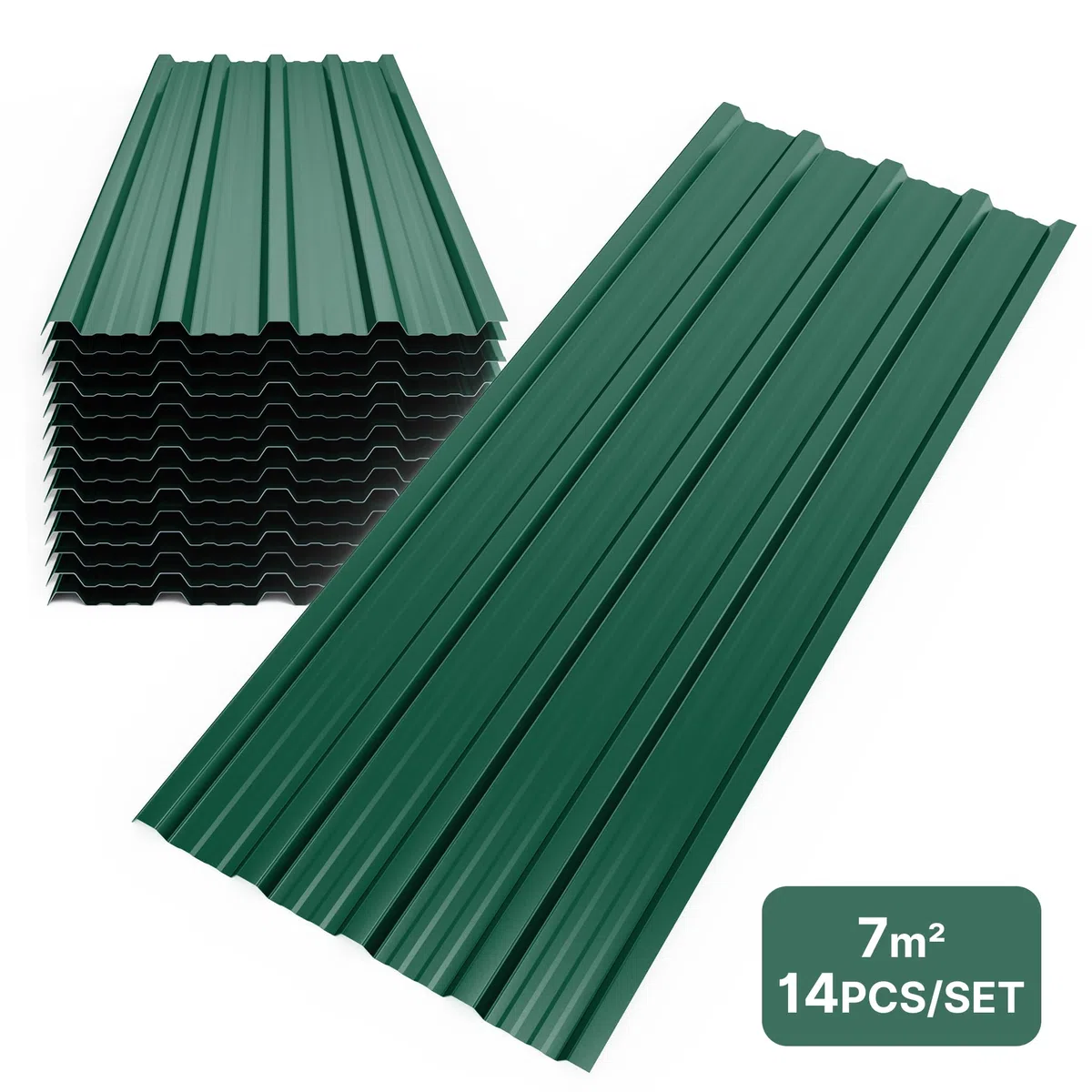 Mondeer 14er-Set Metall Trapezblech, Wellblechplatten für Dach, Dachbleche Trapezblech, Verzinkter Stahl für den Bau von Garagen, Gewächshäusern, Zwingern, 7m², 110 * 46cm, Grün