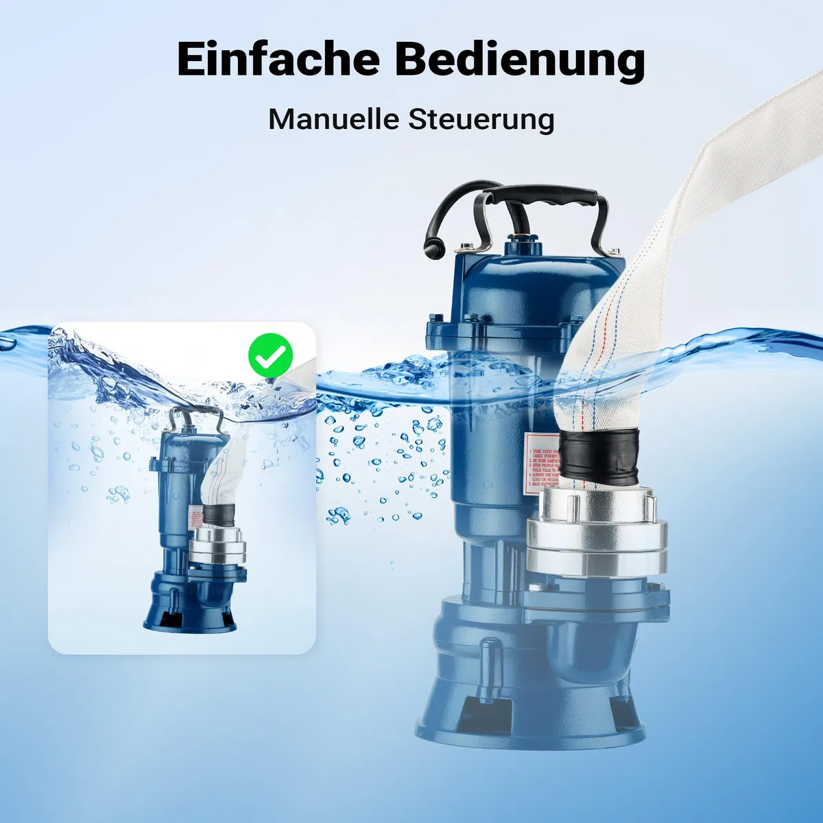 Wiltec Schmutzwasserpumpe 1500W Tauchpumpe mit 22800l/h Fördermenge inkl. 20m Schlauch