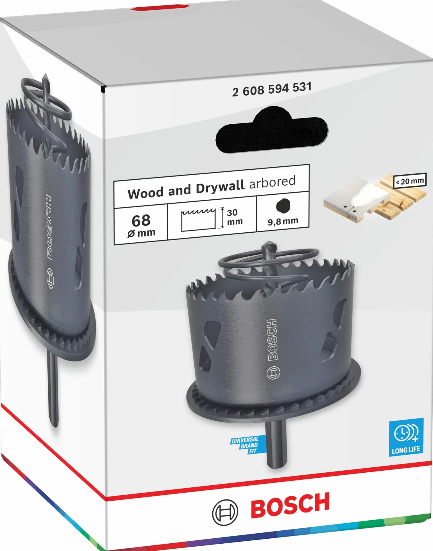 Bosch 1x Lochsäge mit Adapter und Randsenker für Holz und Trockenbauwände (für Trockenbauwand, Weichholz, Ø 68 mm, Professional Zubehör Bohrmaschine)