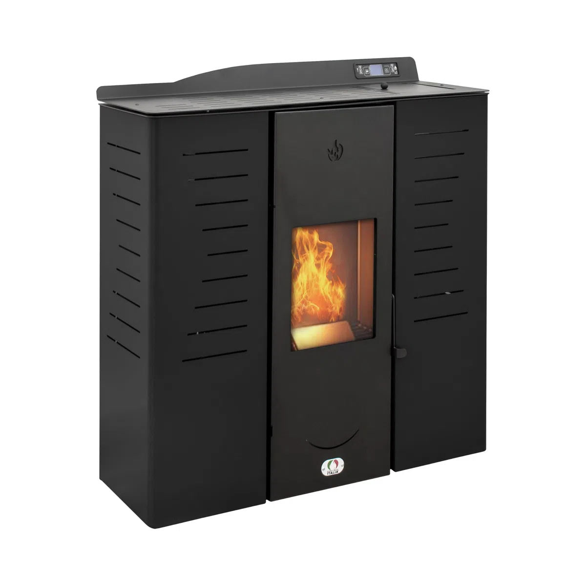 STUFE A PELLET ITALIA Italia 20 KW 5 Sterne WiFi | Hydro-Pelletöfen für Heizsystem Zertifizierte Effizienz 89% Heizt 130m² Autonomie 16 Std WiFi-Steuerung Programmierbar 5 Kräfte 24M Garantie Schwarz