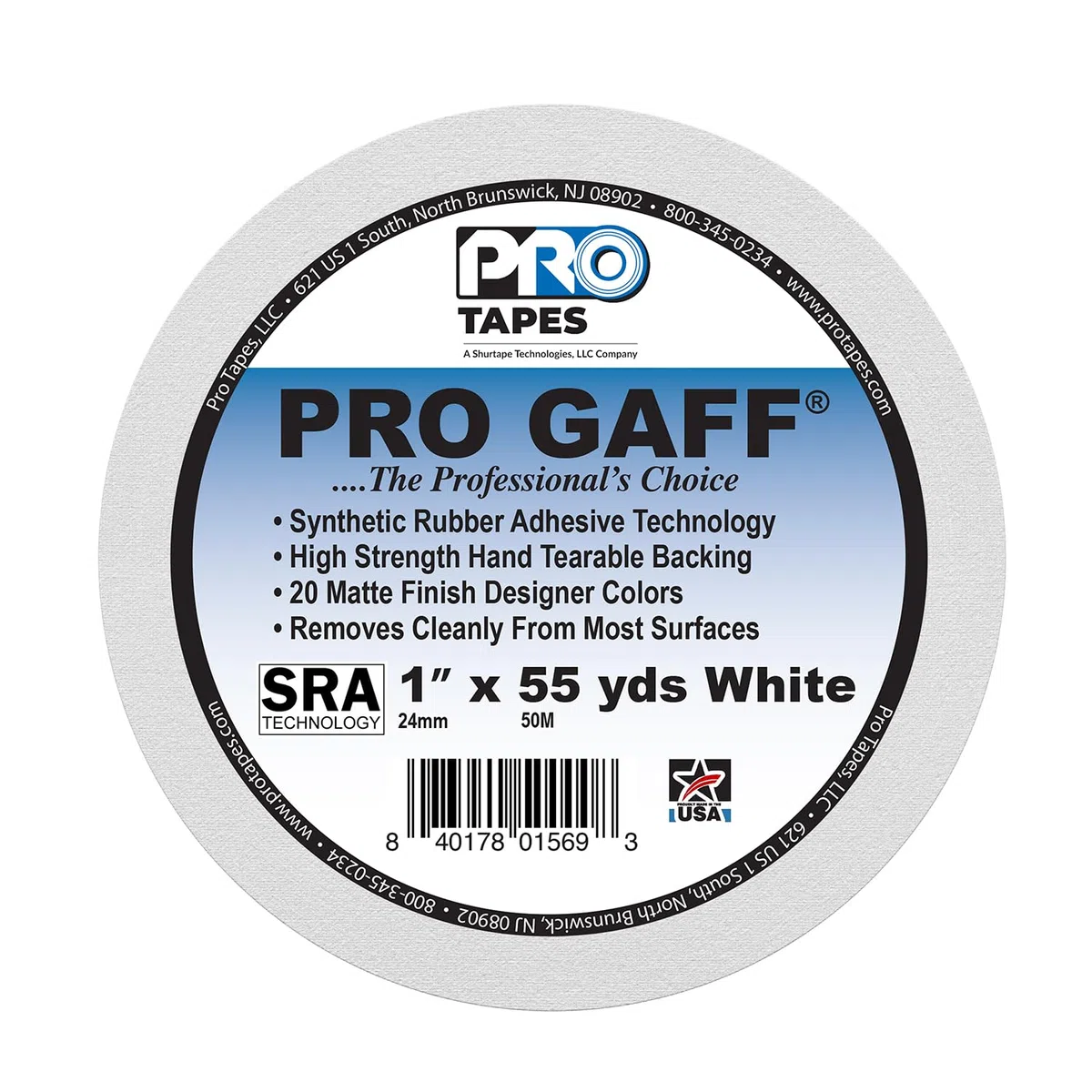 ProTapes Pro Gaff Premium-Gaffer-Klebeband mit Gummi-Kleber, 2,5 cm breit, 45,7 m lang, Weiß (1 Stück)