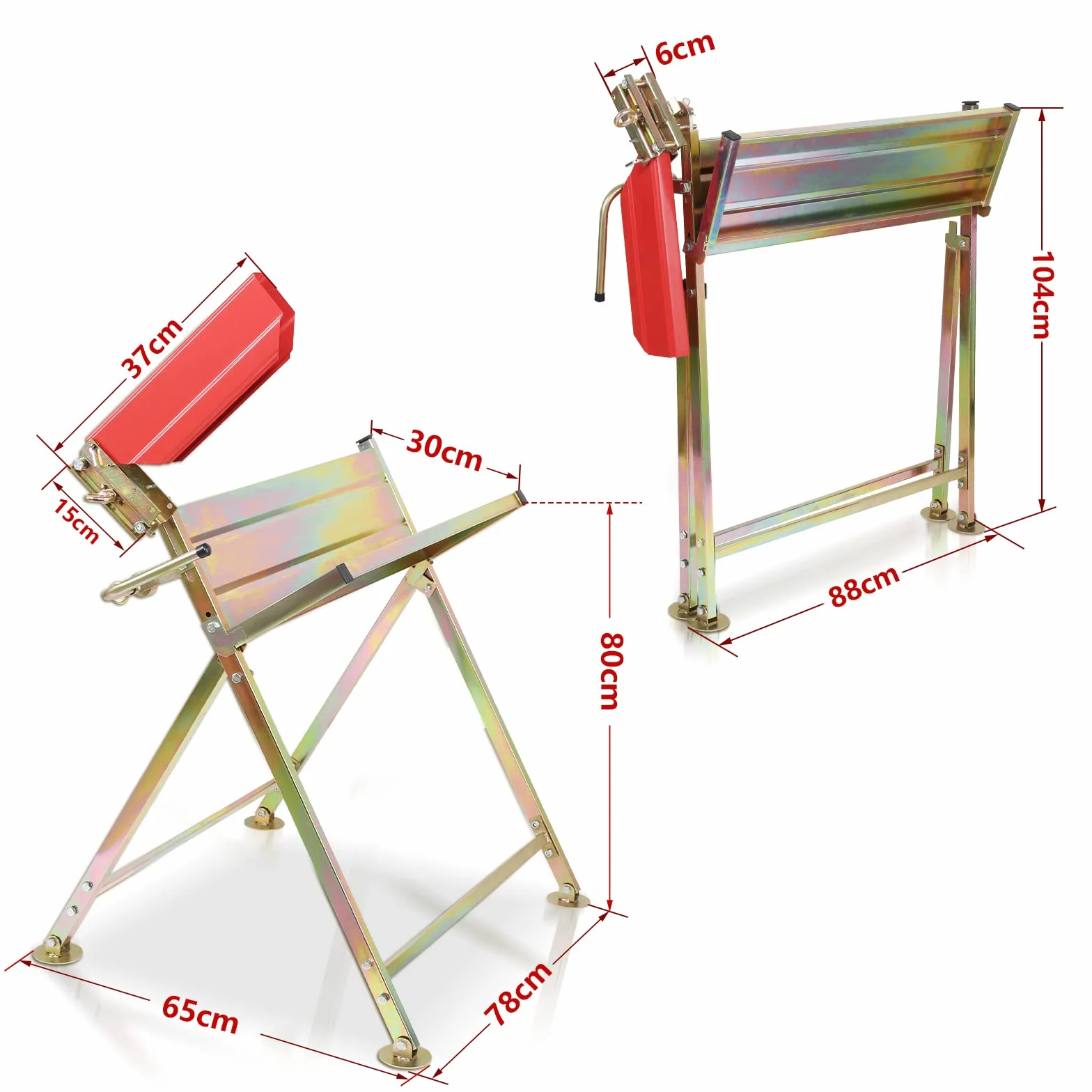 Herrselsam Sägebock mit Kettensägenhalterung, Kettenschutz, Messstab, bis 150 kg, 81x72x78,5 cm, Sägeständer klappbar Geeignet für Sägewerke, Werkstätten