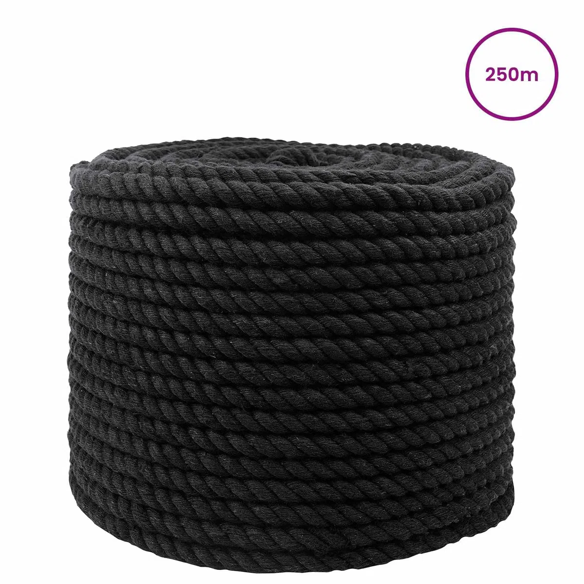 Baumwollseil 250m Kordel 10mm Schwarz, 3-lagig gedrehtes Naturseil aus 100% Baumwolle, Robustes Makramee Garn für DIY Bastelarbeiten, Deko und Garten