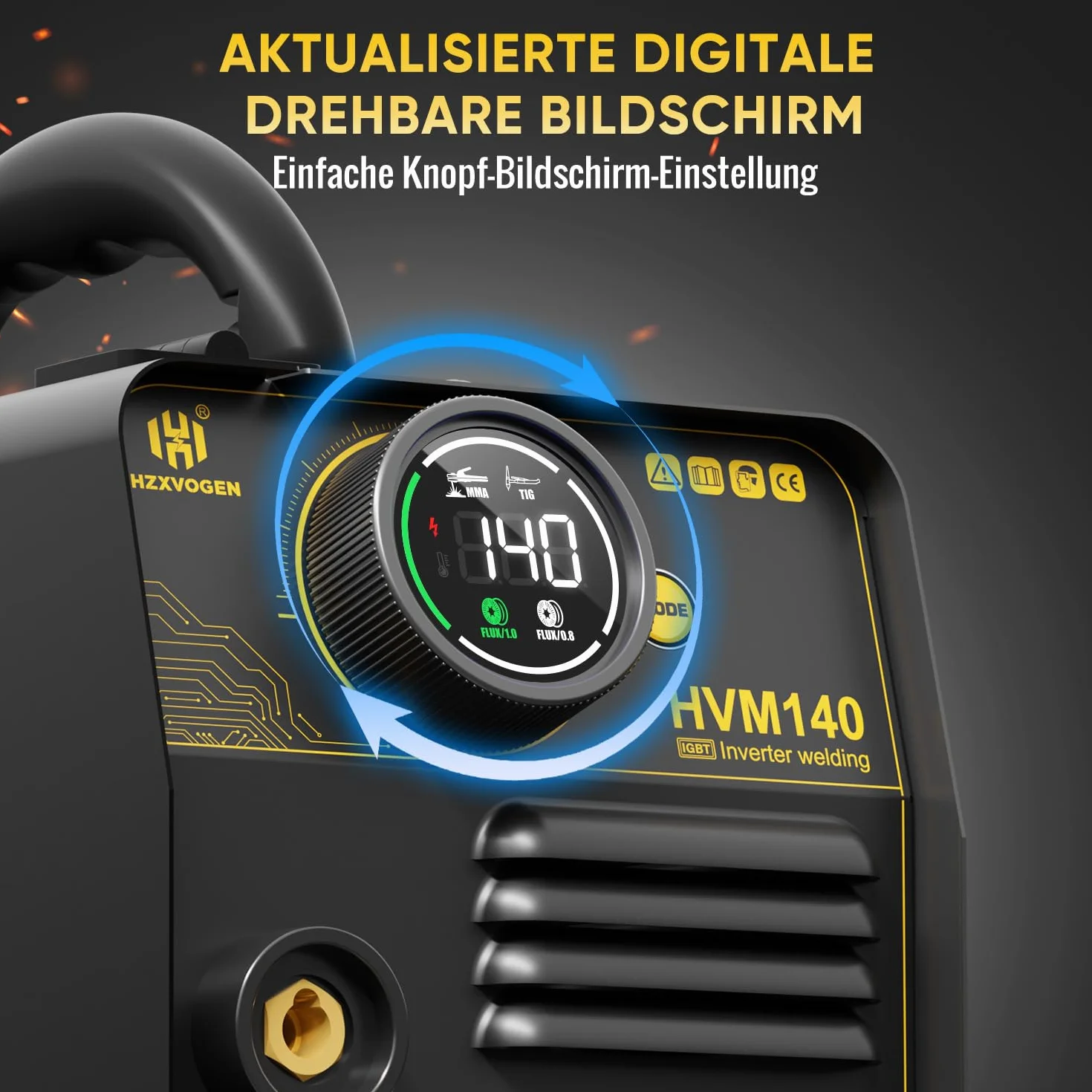 H HZXVOGEN 140A MIG-Schweißgerät, 230V Fülldraht-MIG/Lift-TIG/Elektroden-Schweißgerät 3 in 1 mit Synergic, IGBT Inverter Tragbares gasloses MIG-Schweißgerät MIG-Schweißgerät für Anfänger (HVM140)
