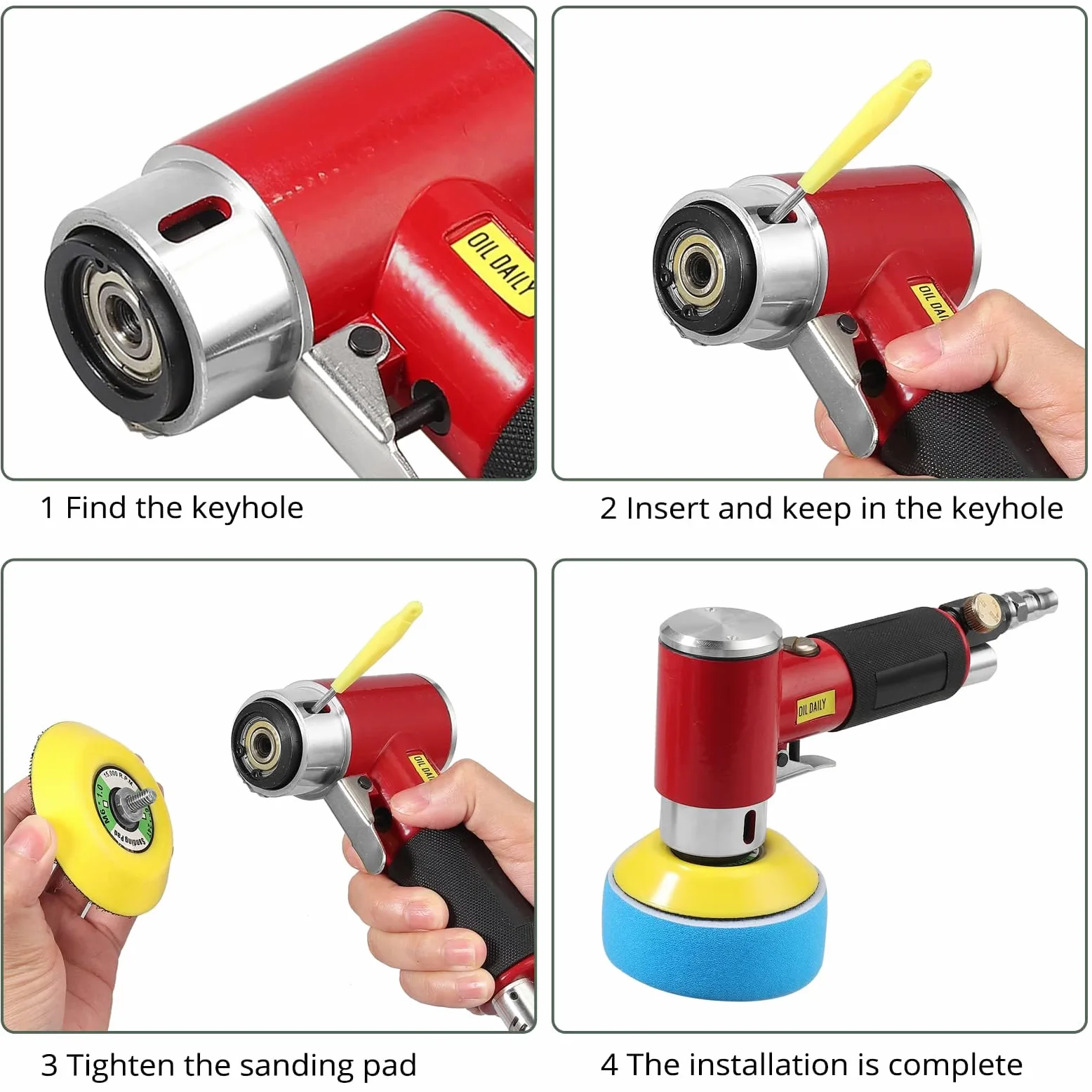 Mini Poliermaschine, Druckluft Polierer, EYPINS 25mm 50mm 75mm Exzenter schleifer Winkelschleifer mit 60X Schleifpapier 5X Polierschwamm 3X Polierpad, Polierset Polierteller Kit für Auto Möbeln Metall