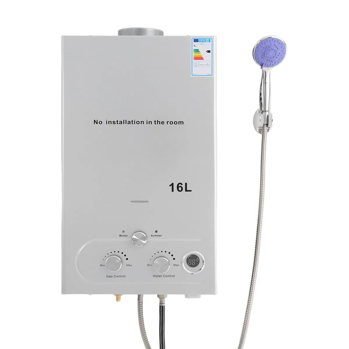 16L Gas Durchlauferhitzer mit Duschkopf 32KW LPG Warmwasserbereiter Super Niedrigem 0,15 bar Startwasserdruck für Zuhause Wohnmobile Kabinen