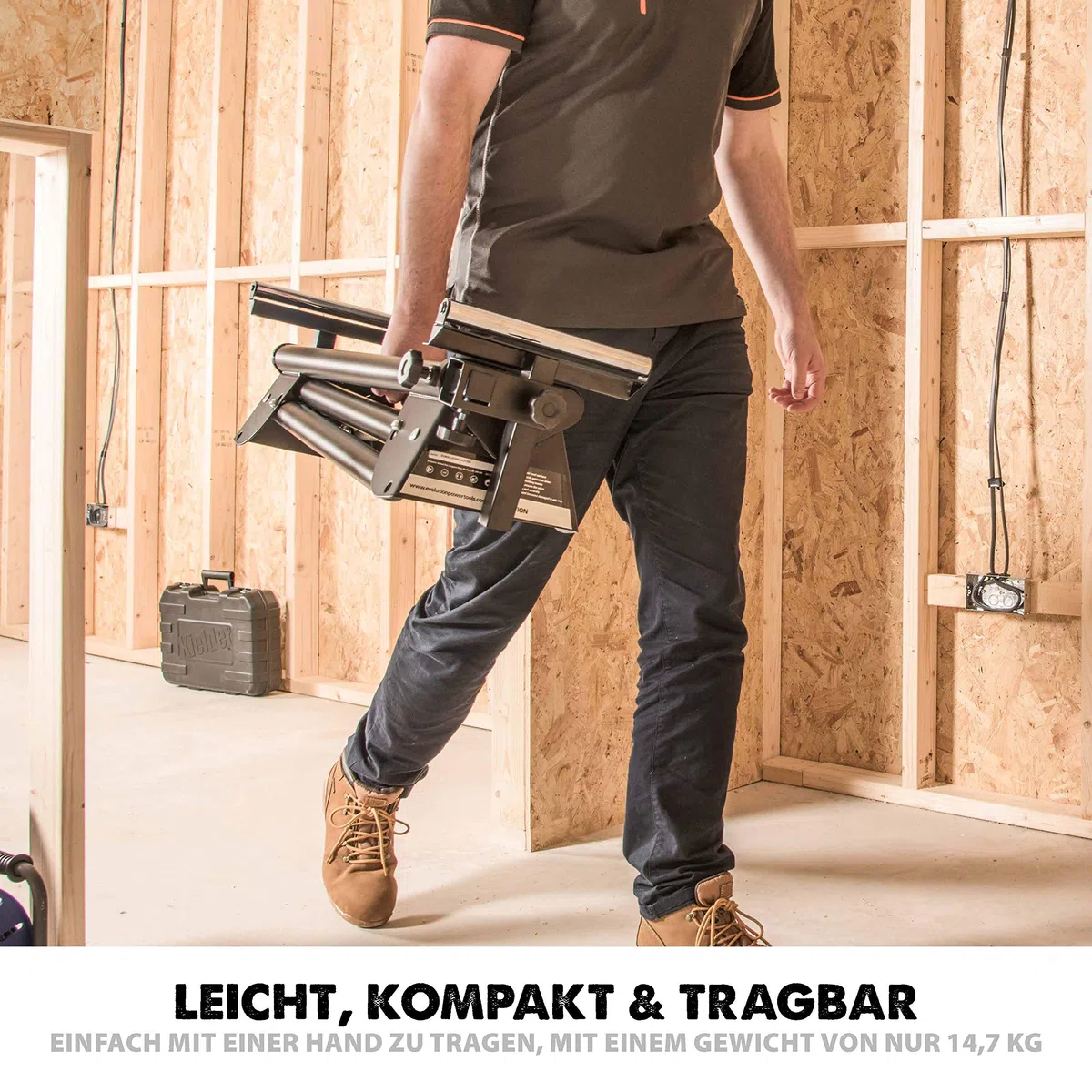 Evolution Arbeitstisch Untergestell für Gehrungssägen Elektrowerkzeuge - Universell passend für Evolution, Einhell, Metabo, Makita, DeWalt, Bosch - Kompakter klappbarer Ständer mit ausziehbaren Armen