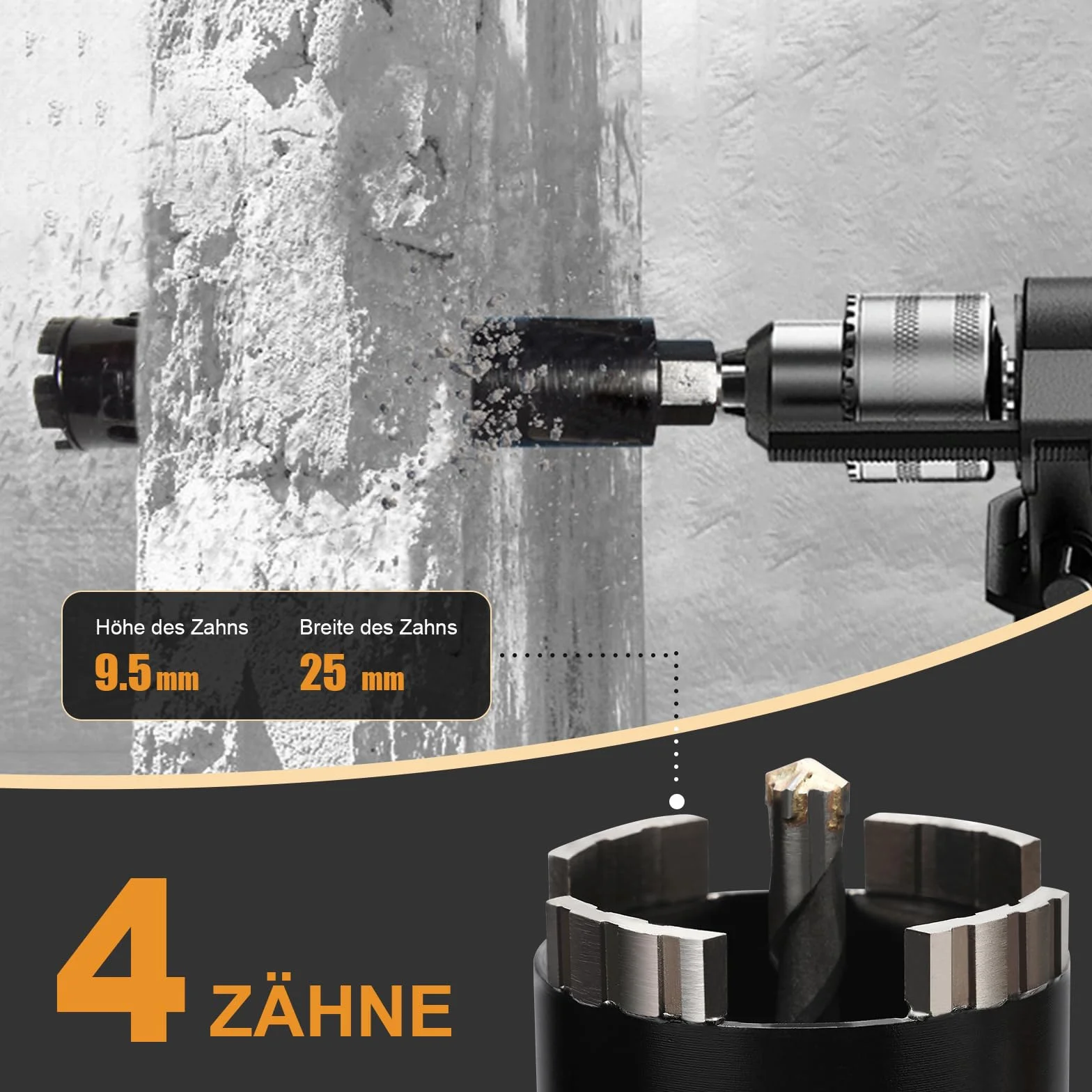 Bohrkrone 50mm Nutzlänge 200mm SDS Plus Schaft 220mm SDS max 220mm Sechskantschaft 110mm Zentrierbohrer 10x240mm für Mauerwerk