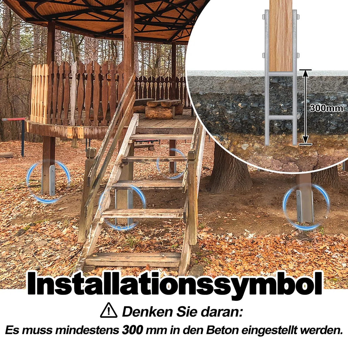 ACXIN H-Pfostenträger H-Anker Pfostenanker Set in Stahl mit Beschichtung, für feste Installationen im Freien, 91x600mm, 5mm Materialstärke (6 Stück)