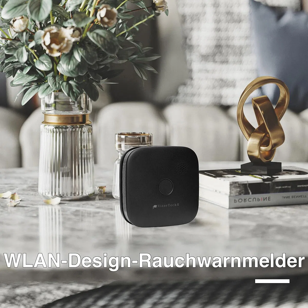VisorTech Rauchmelder Design: 10er-Set kompakte WLAN-Design-Rauchwarnmelder, weltweite App, schwarz (Rauchmelder-Set Funk, Brand-Alarmsysteme)
