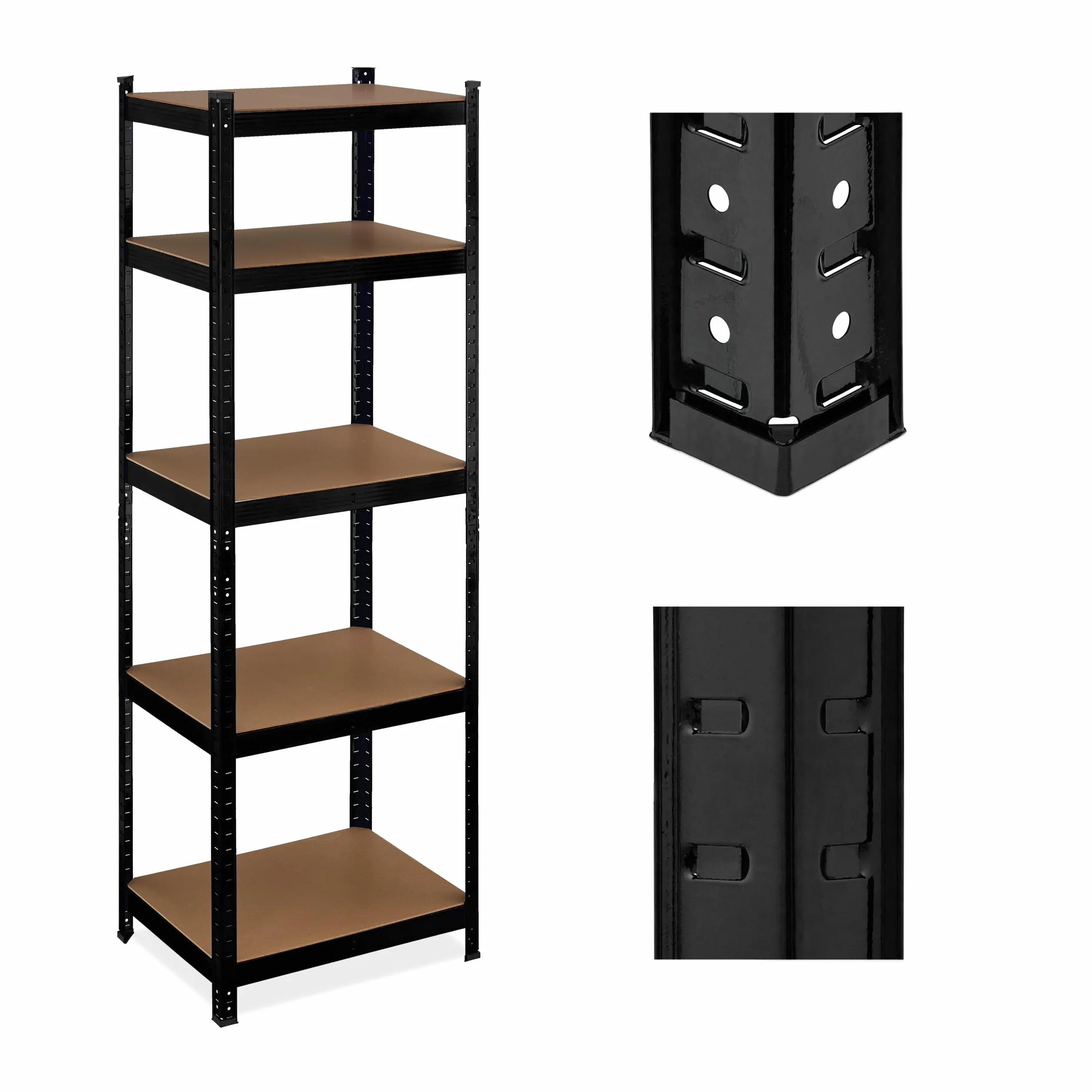 Relaxdays Schwarzes Schwerlastregal, HBT 180x60x45 cm, 500 kg, 5 Ebenen, Keller, Garage, Lagerregal zum Stecken, Stahl, 80%, Schwarz