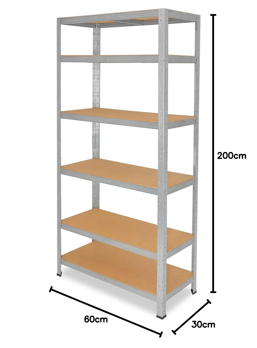 shelfplaza Home 200x60x30 cm Schwerlastregal in verzinkt mit 6 Böden und 145 kg Traglast pro Boden