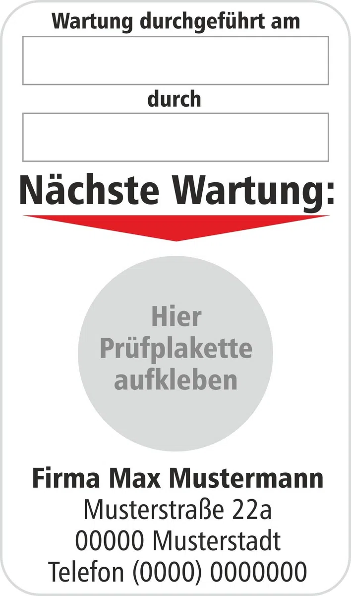 Grundplakette für Wartung durchgeführt/nächste Wartung mit Firmendruck 500 Stück 50 x 85 mm