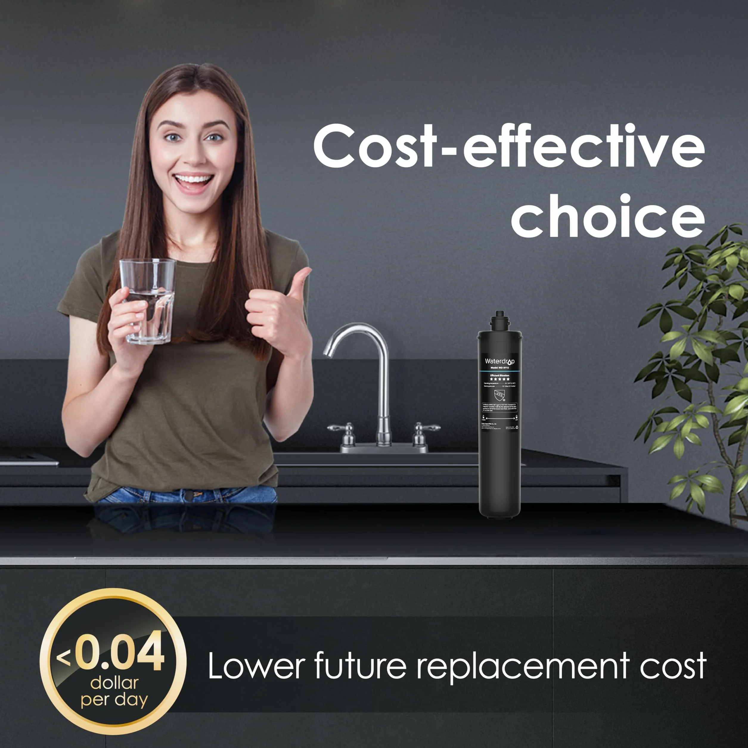Waterdrop RF15 Ersatz-Filterkartusche für 15UA/15UB Wasserfilter unter der Spüle, reduziert PFOA/PFOS, PFAS, Blei, Chlor, schlechten Geschmack und Geruch, NSF/ANSI 42 zertifiziert, 70.000 Liter