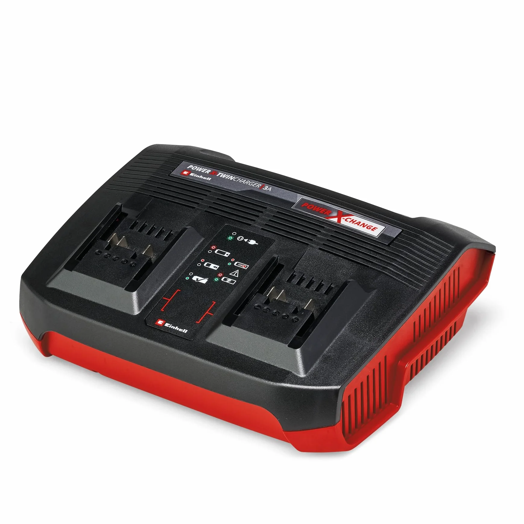 Original Einhell Ladegerät Power X-Twincharger 3A Power X-Change (Li-Ion, 18V, gleichzeitiges Laden von 2X 18V Akkus, permanente Akkuüberwachung + int. Lademanagement, 6-fache Zustands-LED-Anzeige)