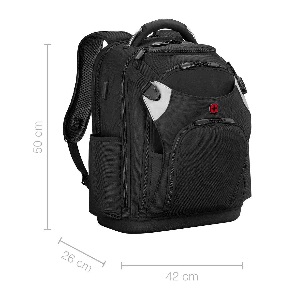 WENGER Tool Backpack Pro Werkzeugrucksack mit 17 Zoll Laptopfach, Arbeitsrucksack für Handwerker, Herausnehmbarer Werkzeug-Caddy, Schwarz, 653722
