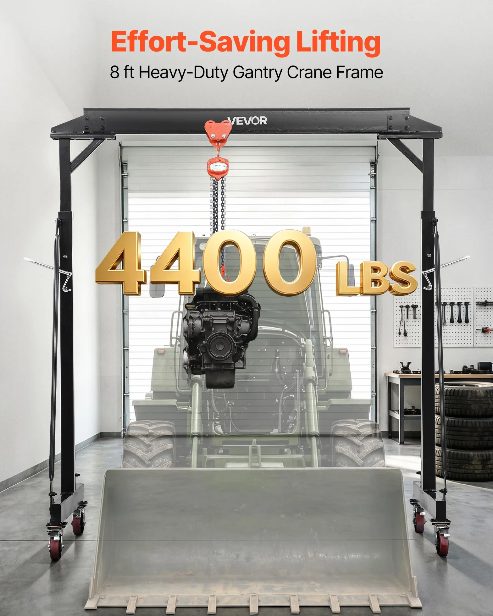 VEVOR Mobiler Portalkran mit 1995,81kg Tragkraft, 251-371cm Höhenverstellbarer Ladekran aus Stahl, Robuster Werkstattkran Inkl. 360° Lenkrollen mit Bremsen, Lastkran für Lager Werkstatt Baustelle