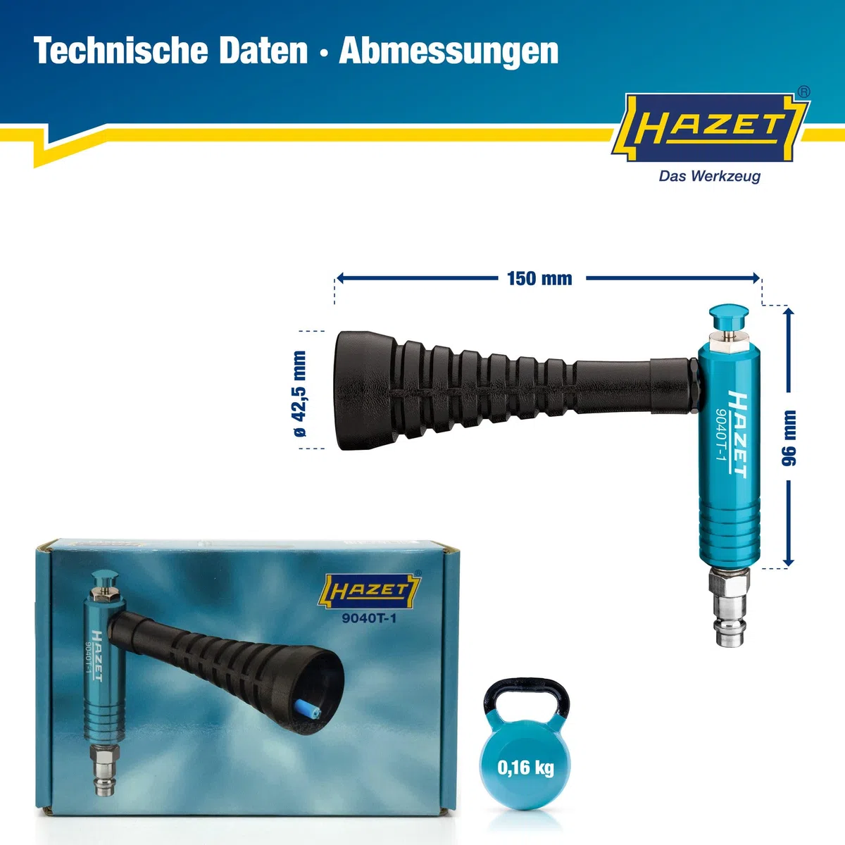 HAZET Turbo Druckluftpistole 9040T-1, Verwirbelungsdüse erzeugt starken Luftimpuls, 6 Bar Betriebsdruck mit ergonomischem Handgriff, für ein schnelles Entfernen von Staub, Spänen usw.