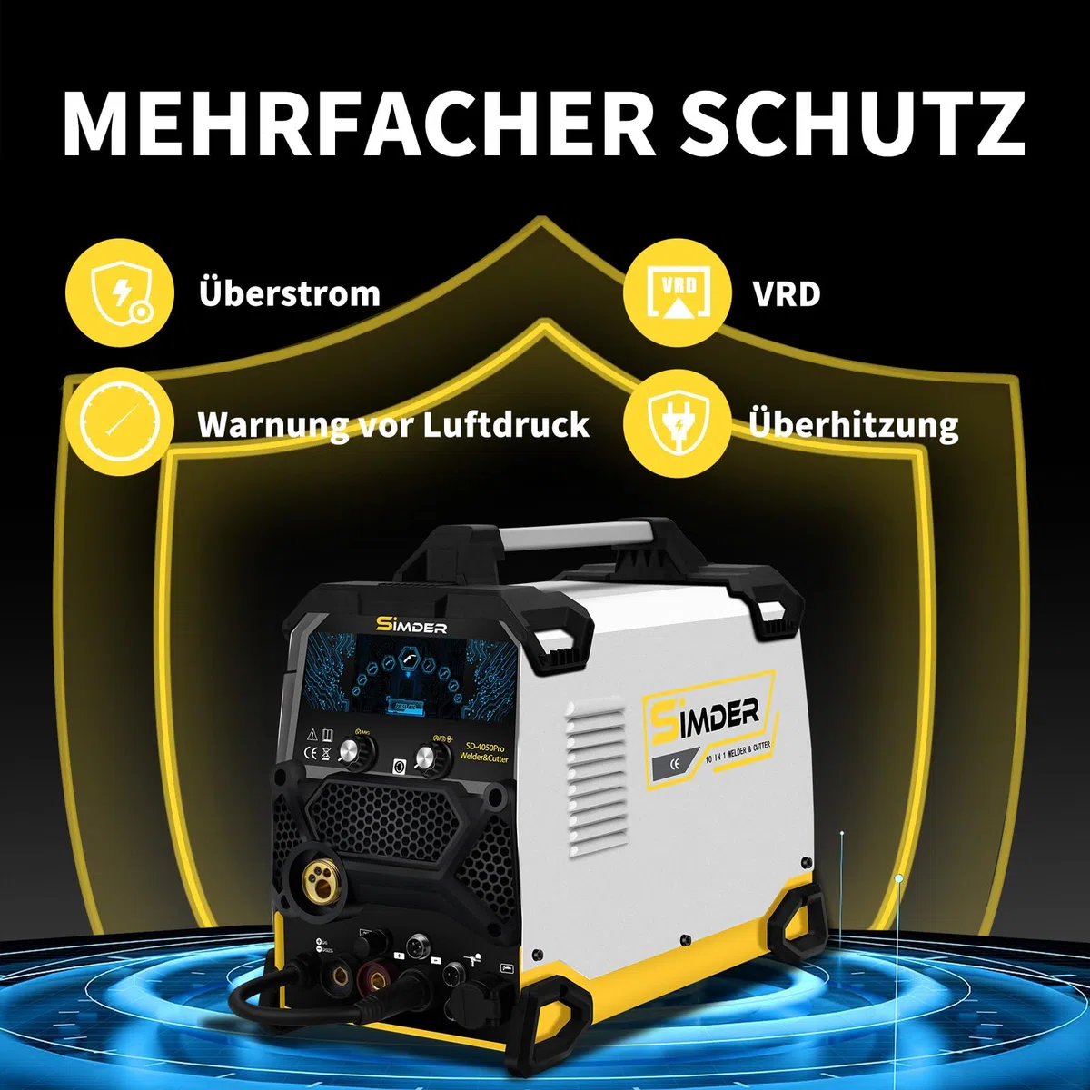 MAG Aluminium Schweißgerät 10 in 1 200A Impuls MIG//MAG/HF WIG/MMA/Spool Gun/Pilot ARC Plasmaschneider SSIMDER MAG Schweißgerät SD4050Pro Elektroden Schweißgerät für Farm Repair Home DIY Autoreparatur