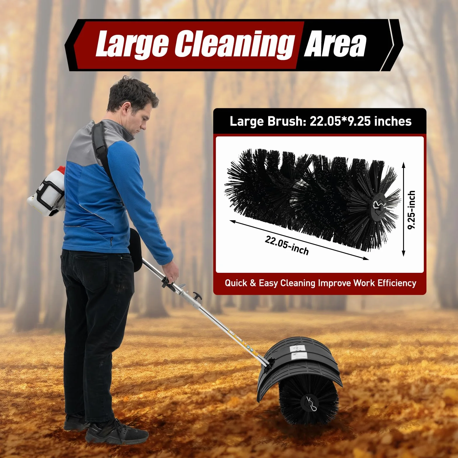 52CC Kehrmaschine Benzin, 2-Takt Motorbesen Kehrbesen Benzin mit 56cm Bürstenbreite, 1.7kW Schneeräume, 2.3 PS Luftgekühlt Schneeräumer, Handheld Schneeschieber für Draußen