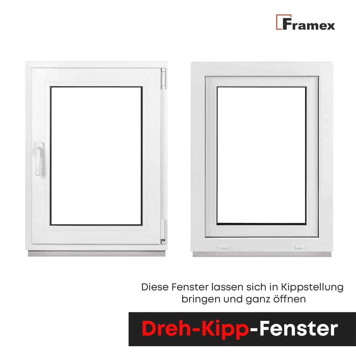 Kellerfenster Fenster Kunststofffenster Weiß Breite x Höhe 80 x 80 cm (800 x 800 mm) 2-fach (32 mm) Dreh Kipp DIN Rechts - Premium - Alle Größen