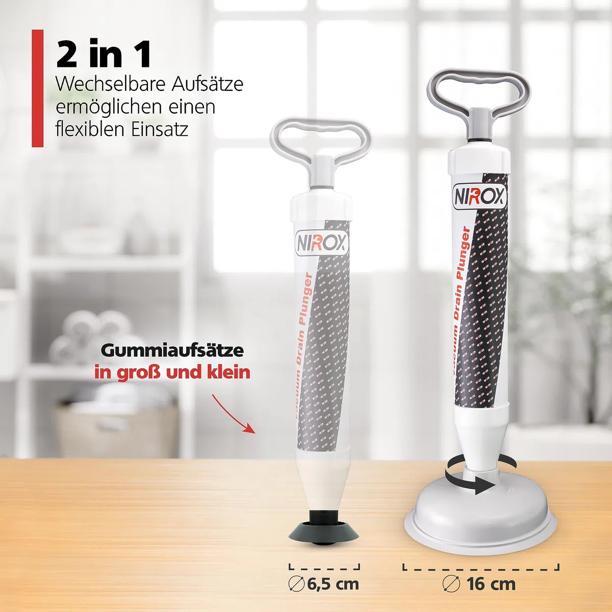 Nirox Saugglocke - Ausgussreiniger mit Hochdruck - Vakuum Pümpel mit starker Saugleistung - pflegeleichter Pömpel - Abflussstampfer mit kraftvoller Druckluft