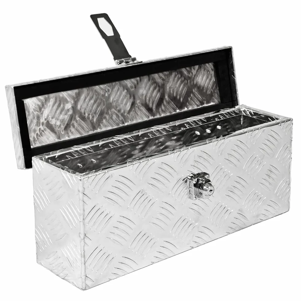 Trucky Truckbox aus Aluminium, Modell D015, 50x14x20cm, Abschließbar, Robustes Riffelblech, Deichselbox Für Werkstatt, Auto, Hobby Alu Kiste Anhängerbox