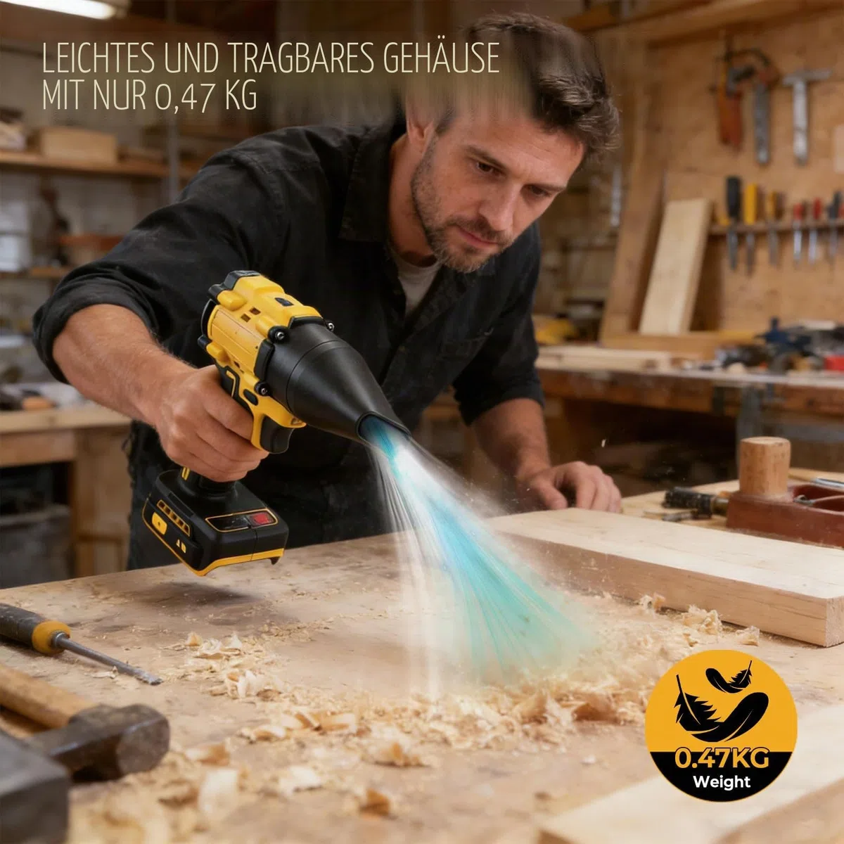 Kabelloser Staubsauger-Bläser für Dewalt 18/20V, 2 in 1 Handstaubsauger bürstenloser Laubbläser 85000 U/min mit einstellbarer Geschwindigkeit und 5 Düsen für Auto, Haus, Büro, Küche (kein Akku) (Gelb
