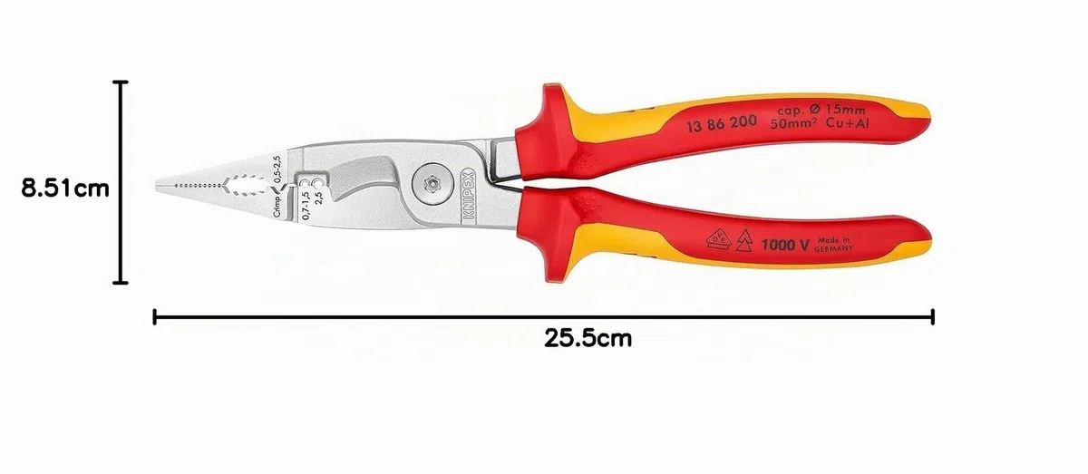 KNIPEX Elektro-Installationszange auf SB-Karte verchromt isoliert mit Mehrkomponenten-Hüllen, VDE-geprüft 200 mm, 13 86 200 SB
