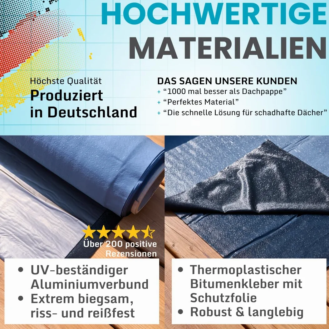 Dachfolie Aluminium selbstklebende Folie, Alternative zu Dachpappe | selbstklebend, KSK Dachbahn für Schuppen, Carports, Folie selbstklebend silbergrau 5 x 1 Meter, Bitumenbahn, Wasserdicht, Alu