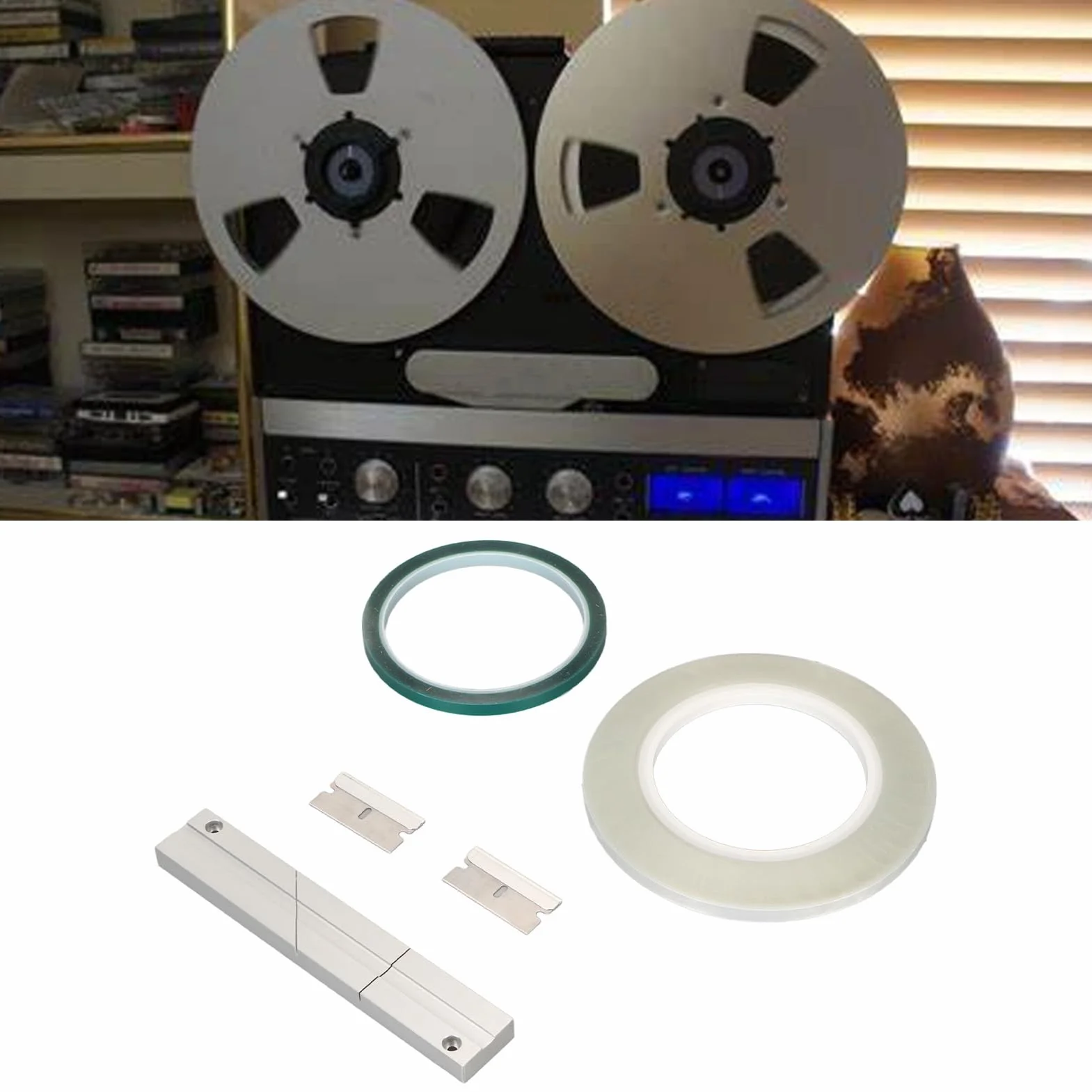 ASHATA 1/4 10 Zoll Bandspulen Bandspleißset, Open Reel Audio Spleißset mit Bandspleißblock, Spleißband und Führungsband, für Reel to Reel Tonbandgeräte
