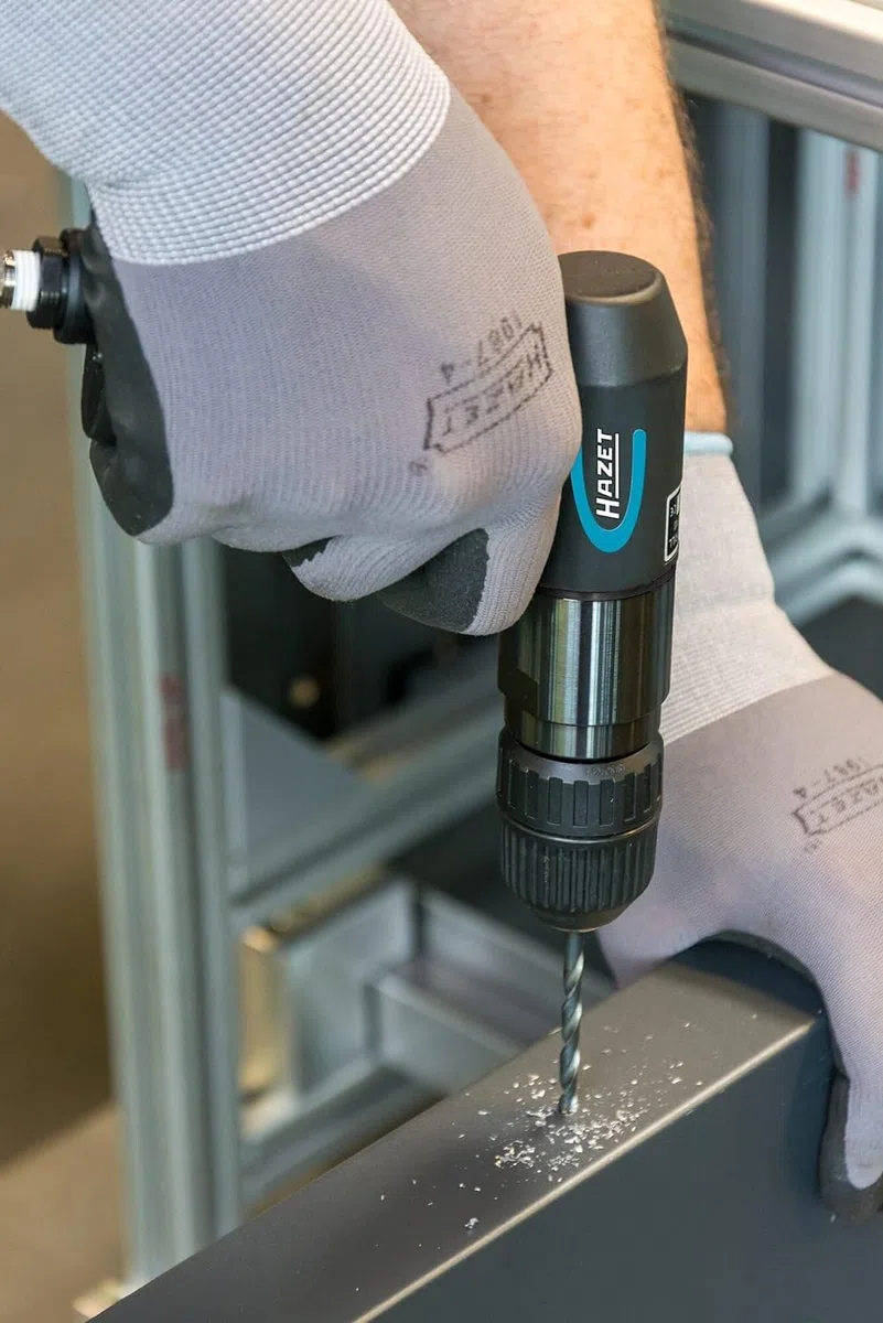 HAZET Bohrmaschine 9030N-1, Abluftführung durch den Handgriff nach unten | Länge 195 mm, Breite 42 mm, Höhe 157 mm, Betriebsdruck 6.3 bar, 1000 g, Schalldruckpegel 88.7 dB(A) Lp A, 2000 U/min