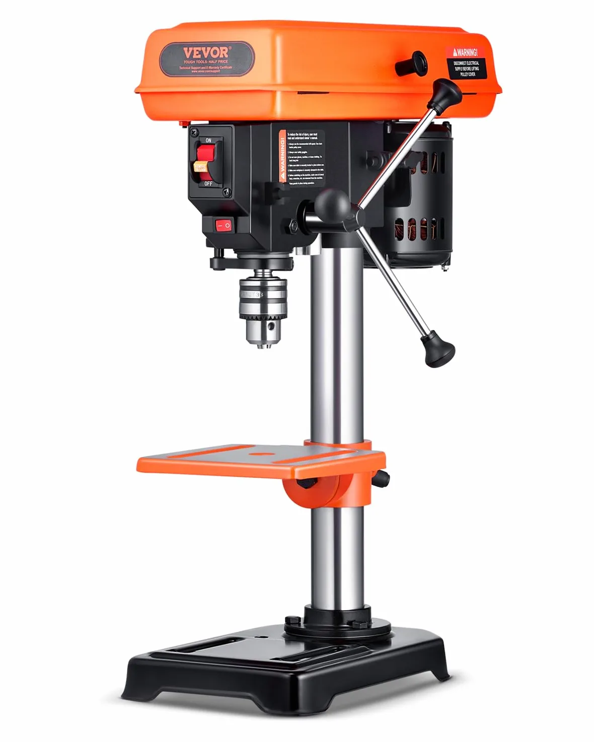 VEVOR 203mm Tischbohrmaschine, 500 W Induktionsmotor, Tischbohrmaschine mit 550/950/1450/1950/2500 U/min einstellbarer Geschwindigkeit, 0-45° neigbarer Arbeitstisch, LED-Arbeitsleuchte, für Holzmetall