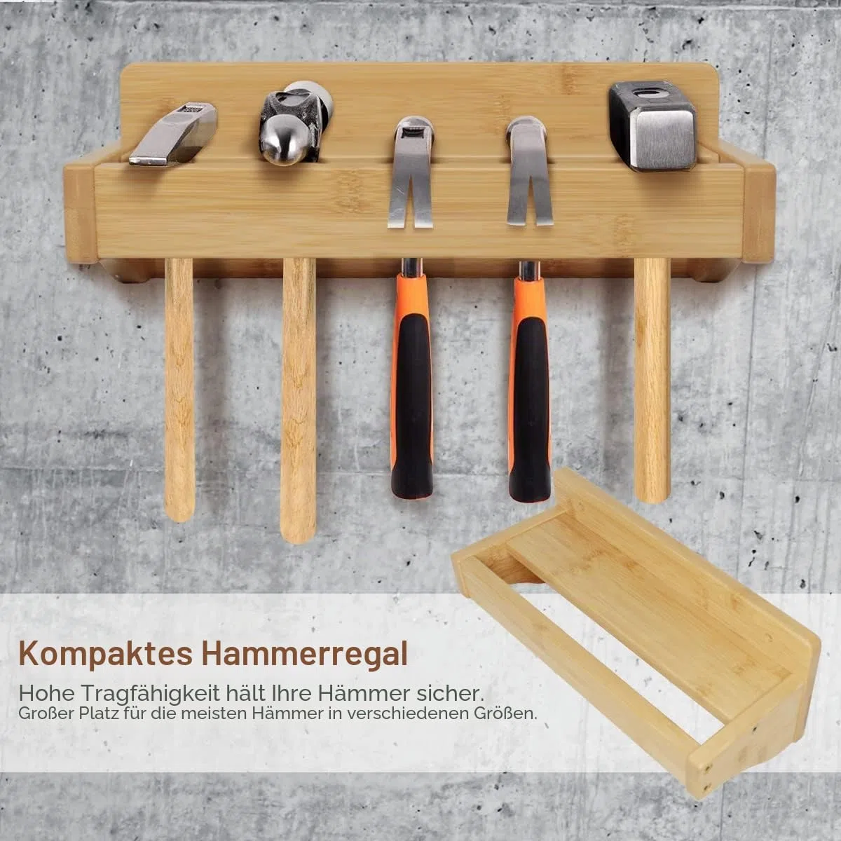 Wandmontiertes Schraubendreherregal, Bambus-Zangenhalter, Hammer-Wandregal, Werkzeugaufbewahrung für Garage, Werkstatt, 3 Stück