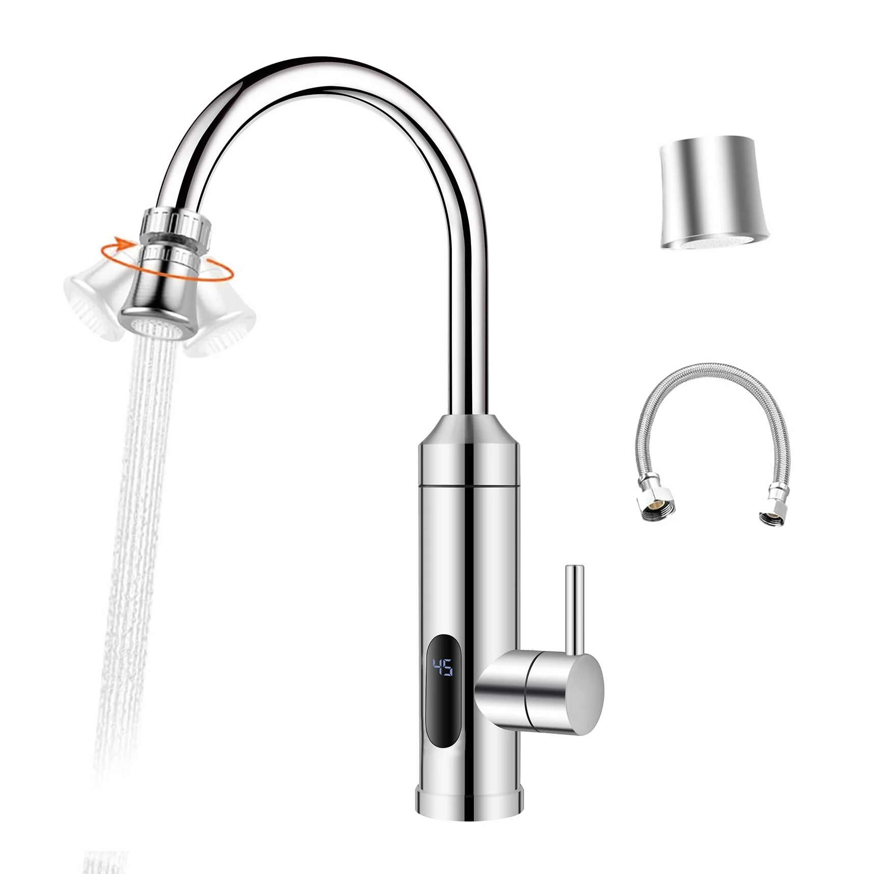 HOGART Elektrische Wasserhahn mit Durchlauferhitzer 230v für Küche, Garten, Bad, Wohwagen, Camping, Smart Heater, Armatur mit Sofortiger Warmwasserbereiter, Warmwasserhahn, Küchenarmatur, Wasserboiler