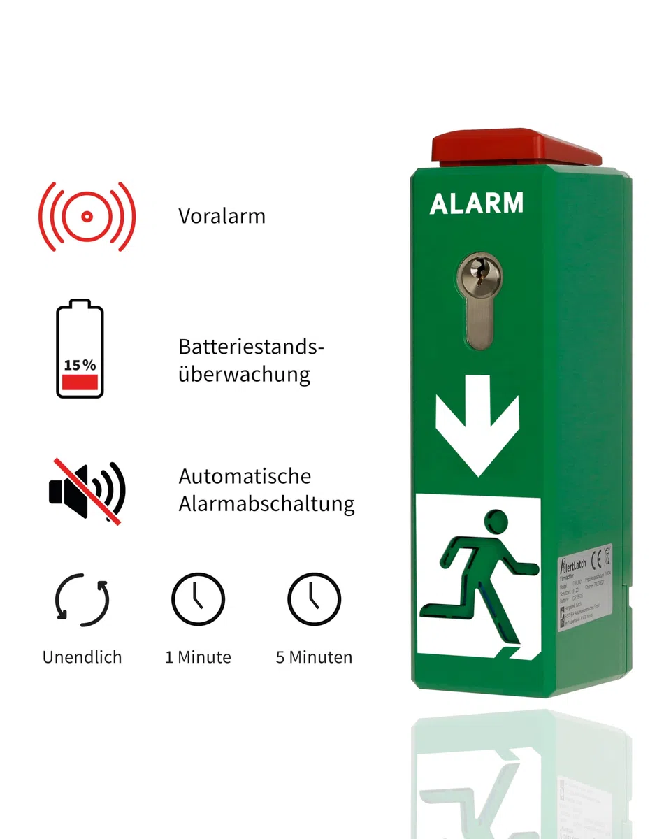 Einhand-Türwächter - mit Voralarm - Komplett-Set mit Einzelschließzylinder