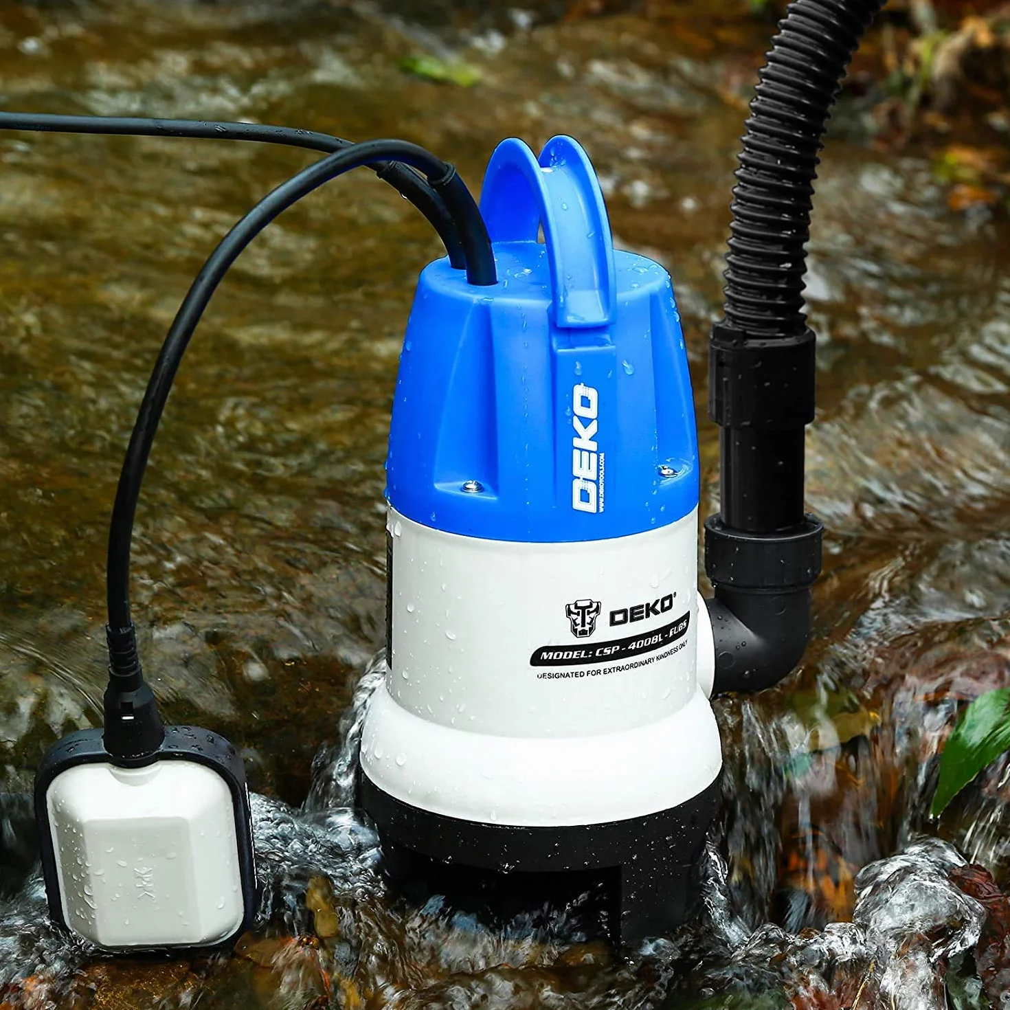 DEKO 400W Tauchpumpen flachsaugend mit Schwimmerschalter Fördermenge 8000 l/h Eintauchtiefe Max. 7 m Partikel Ø 35mm - Tauchpumpe Schmutzwasserpumpe Wasserpumpe Pumpe Abwasserpumpe für Garten Haus