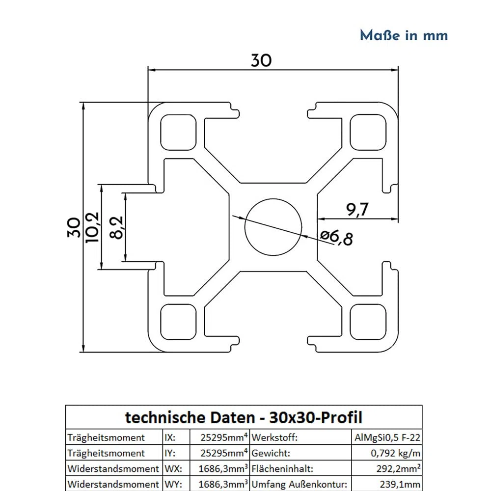 tktrading24 Alu Profil 12 Stück 30x30mm 2m System-, Montage-, Konstruktionsprofil Nut 8