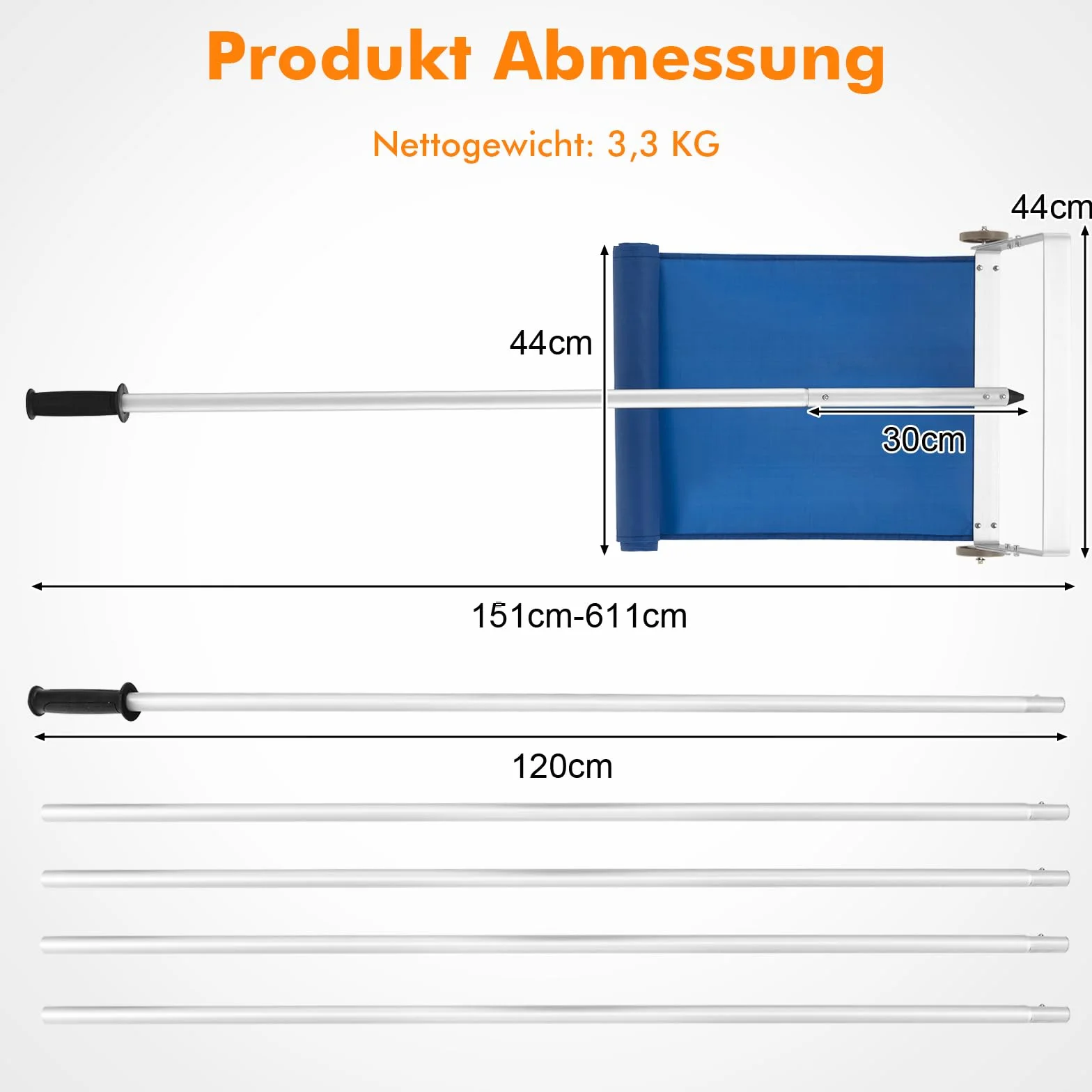 COSTWAY Schneeräumer mit Rollen für Dach, Dachschneeräumer mit Teleskopstiel, rutschfestem Griff, Dachräumer, Schneeschaufel, Schneeschieber aus Aluminium, Einstellbereich 151-611 cm