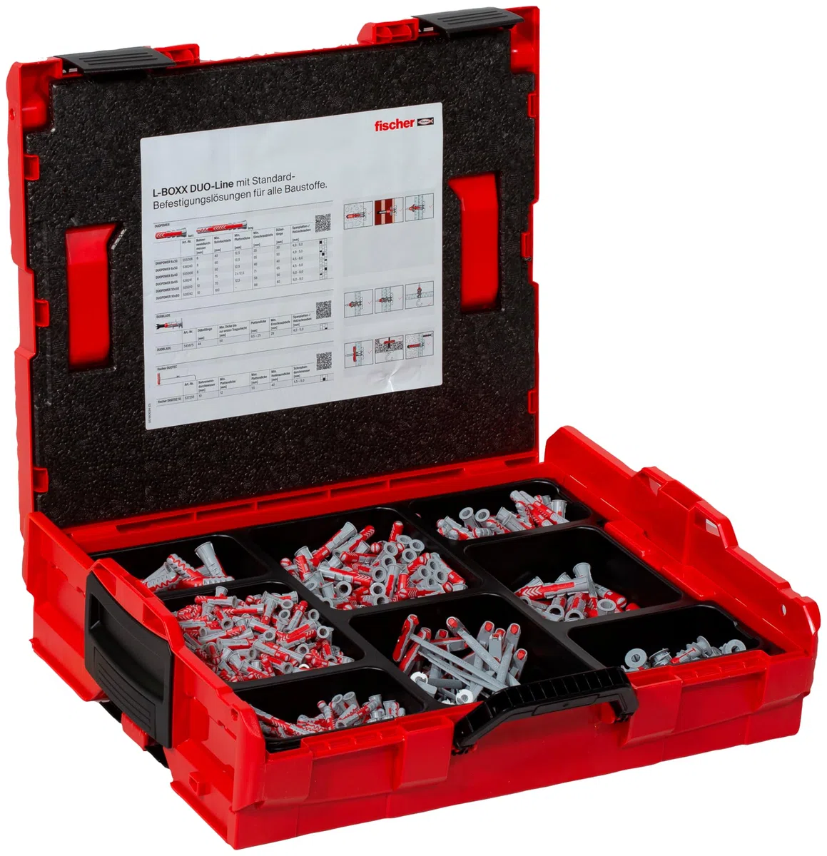fischer L-Boxx 102 DuoLine, 833-teiliges Dübelset, 6-10 mm Durchmesser, 30-80 mm Länge, DuoPower, DuoTec und DuoBlade, für Profis und Heimwerker