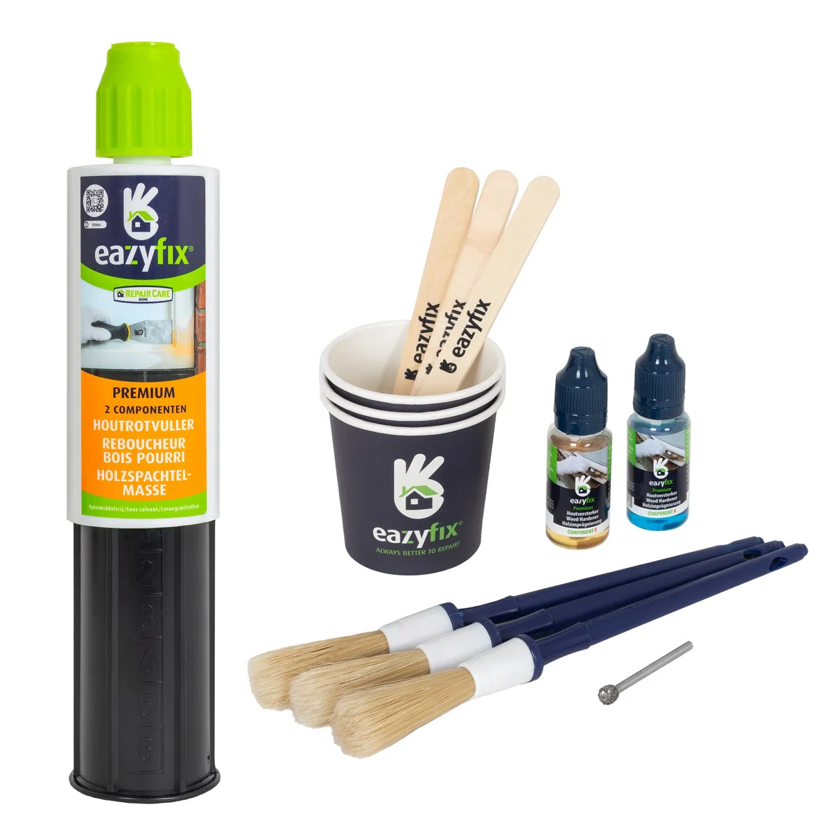 EAZYFIX® Holzfäule Reparaturset - Premium Holzspachtelmasse und Zubehör