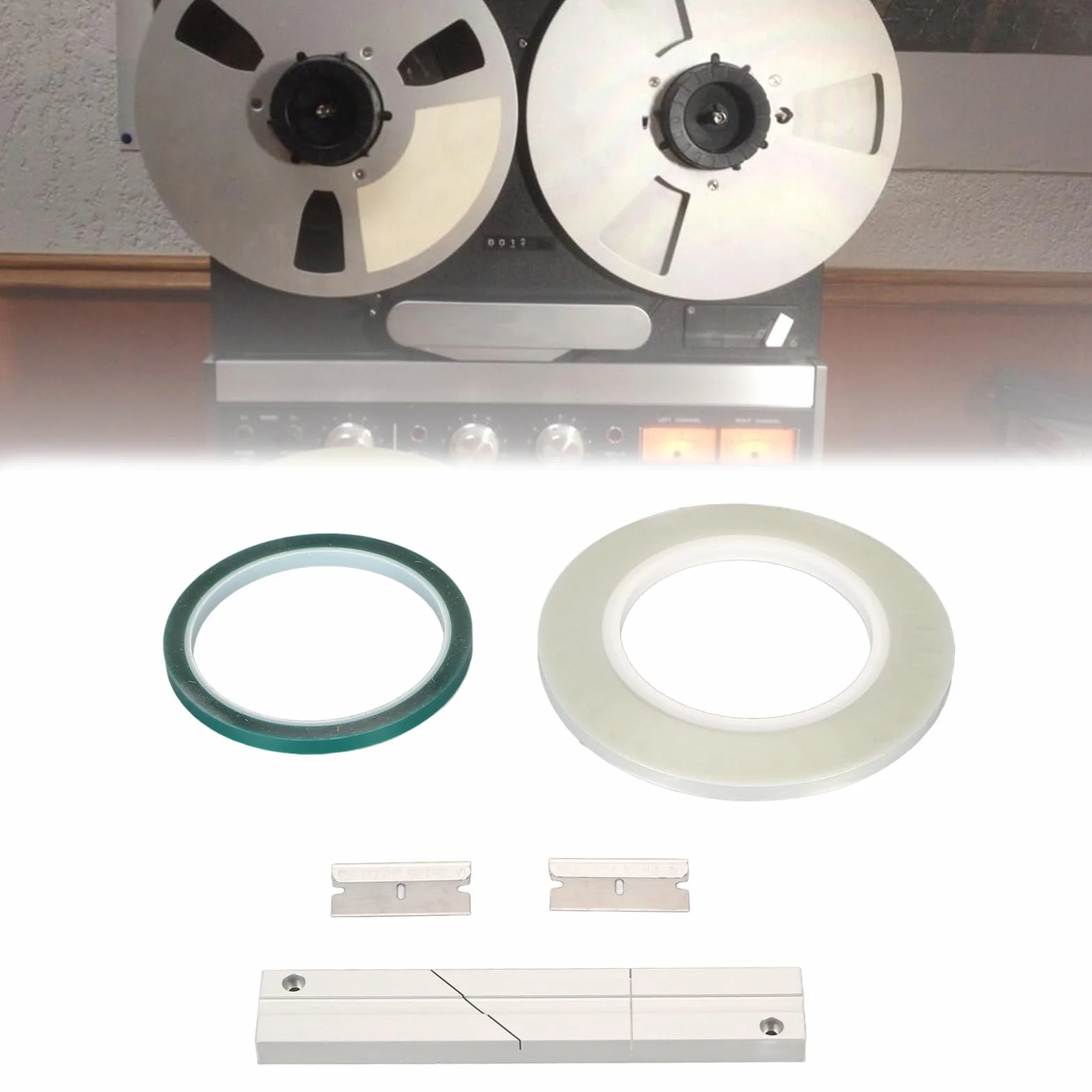 ASHATA 1/4 10 Zoll Bandspulen Bandspleißset, Open Reel Audio Spleißset mit Bandspleißblock, Spleißband und Führungsband, für Reel to Reel Tonbandgeräte