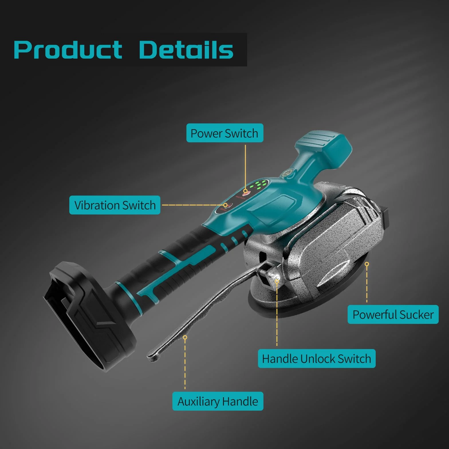 Powtree 2IN1 Akku Fliesenrüttler für Makita 18V Akku (ohne Batterie), 70kg Adsorption Fliesen Vibrationsgerät Fliesenvibrator mit 5 einstellbaren Geschwindigkeiten und großem Saugnapf