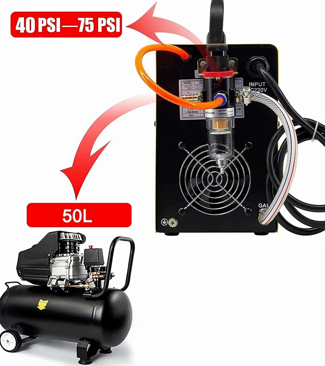 SUSEMSE Plasmaschneider 55 Ampere IGBT Inverter Plasma Cutter CUT55 Plasma Schweißgerät (DC, 230V, Schneidstrom 20-55A, Schneidleistung max bis 14mm) - mit Plasmabrenner und Plasma Düsen Set