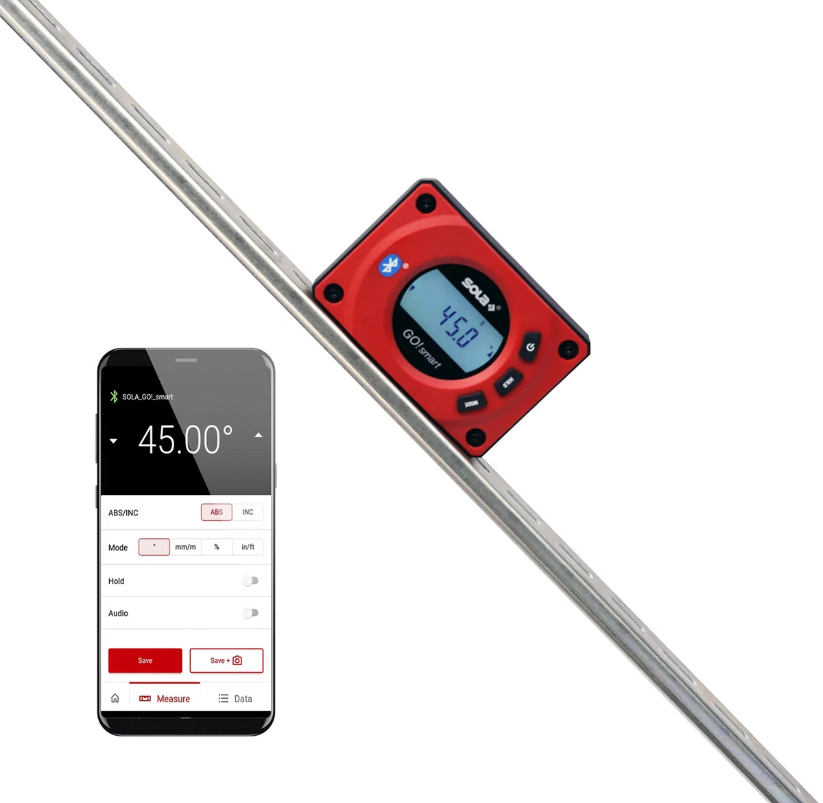 SOLA - GO! smart - Winkelmesser digital mit Bluetooth - digitale Wasserwaage mit LCD - Fernsteuerung über Smartphone und App - Neigungsmesser magnetisch mit V-Nut - bevel box magnetic - IP54